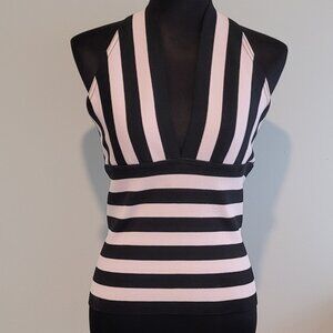 Veronique Young for Collection Pink-Black Striped Stretch Halter Top Size 12